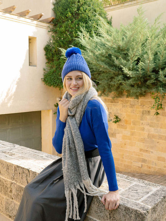 Pom Pom Beanie Unisex Beanie Gestrickt in Blau Farbe