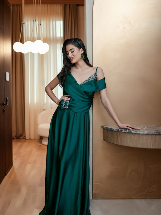 RichgirlBoudoir Maxi Rochie pentru Nuntă / Botez Satin Verde