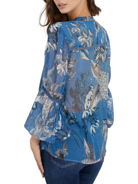 Guess Summer Tunic Long Sleeve Floral Blue