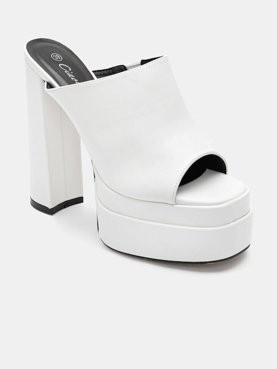 Luigi Chunky Heel Mules White