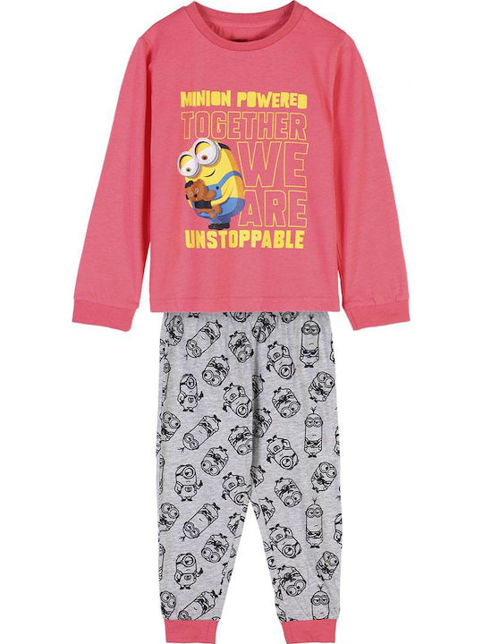 Minions Παιδική Πιτζάμα Χειμωνιάτικη Ροζ/Γκρι