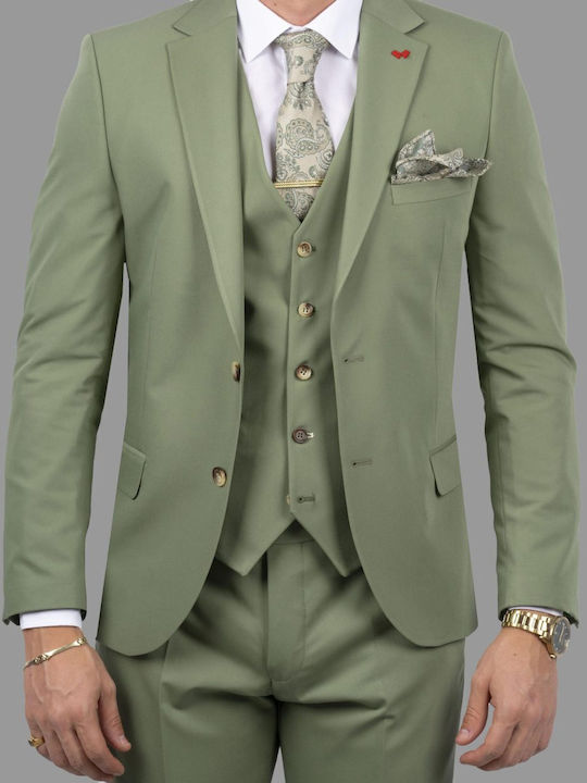 Dezign Men's Suit with Vest olive oil