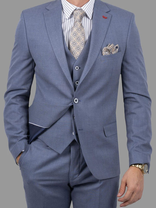 Dezign Men's Suit with Vest Blue