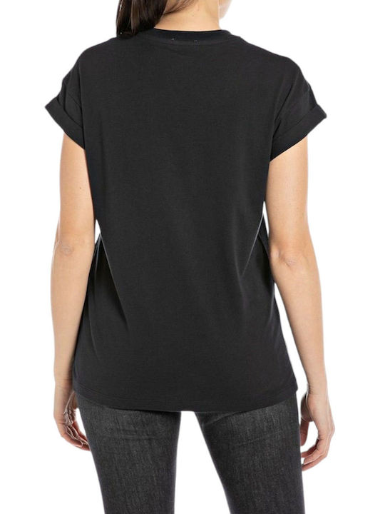 Replay Women's Summer Blouse Cotton Short Sleeve Black