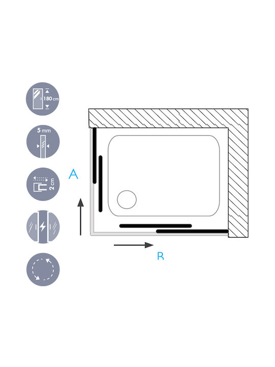 Aquarelle Oia 10 Cabin for Shower with Sliding Door 110x70x180cm Mat Middle