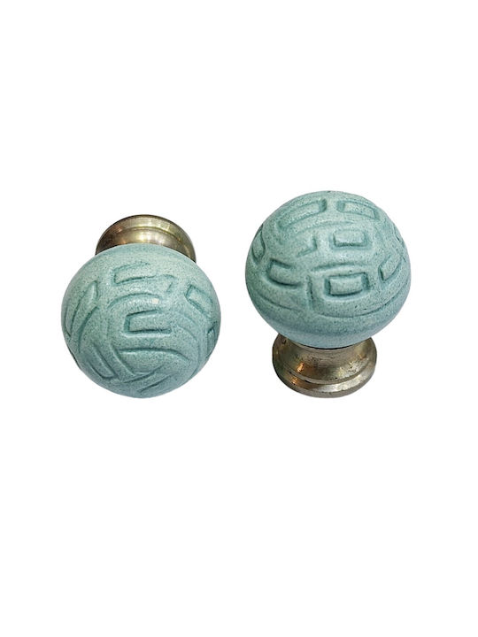 Premier Kinder Knopf Möbelgriff aus Zamak & Metallisch & Porzellan in Hellblau Farbe 11776-000-ARG1 1Stück