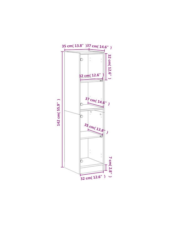 Wand Wohnzimmer Vitrine aus Spanplatte mit Glas Grey 35x37x142cm