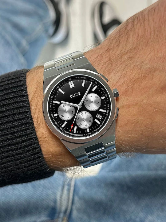 Cluse Vigoureux Γυναικείο Ρολόι 40mm Χρονογράφος Μπαταρίας με Ασημί Μεταλλικό Μπρασελέ