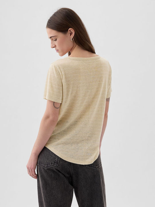 GAP Damen Sommerliche Bluse Kurzärmelig Gestreift Khaki