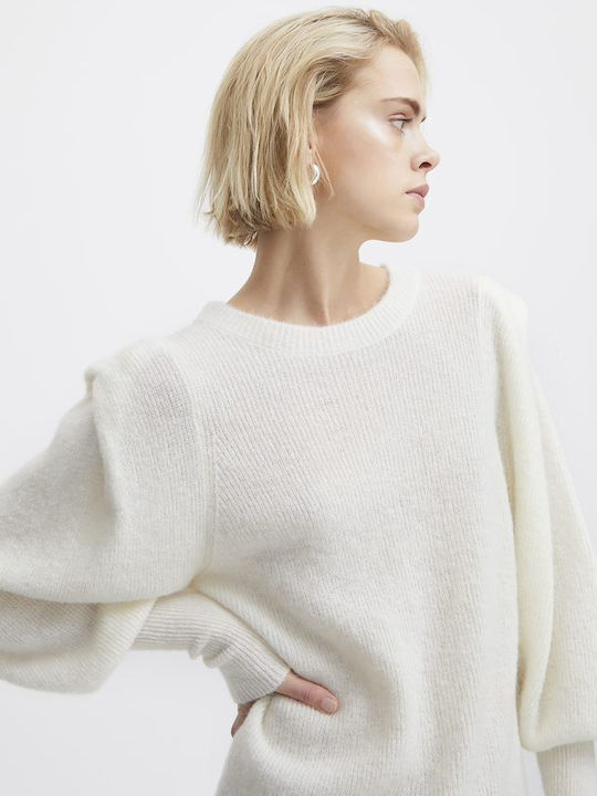 Damen Langarm Pullover Wolle Weiß