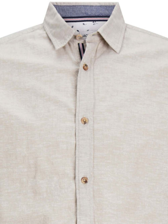 Jack & Jones Herrenhemd Langärmelig Leinen Beige