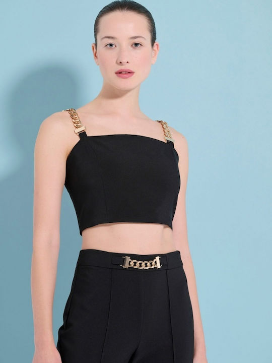 Matis Fashion Damen Sommerliches Crop Top mit Trägern & Reißverschluss Schwarz
