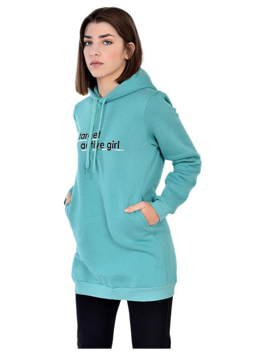 Women's Tunic Dress Long Sleeve with Hood Turquoise