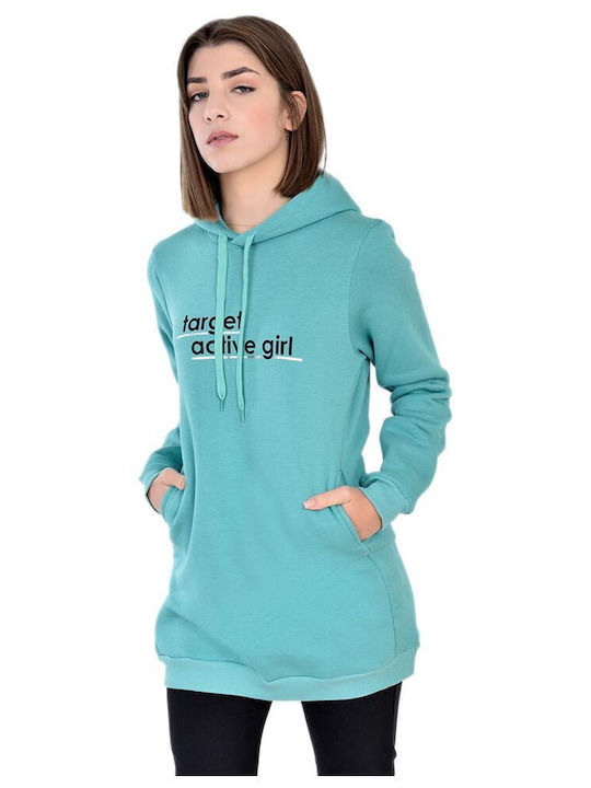 Women's Tunic Dress Long Sleeve with Hood Turquoise