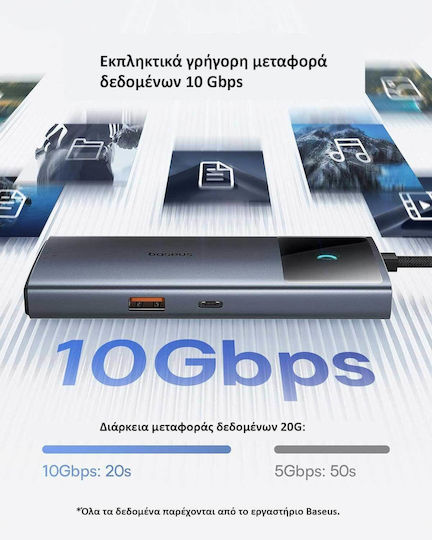 Baseus 6 in 1 USB-C Docking Station με HDMI 4K PD Ethernet Γκρι