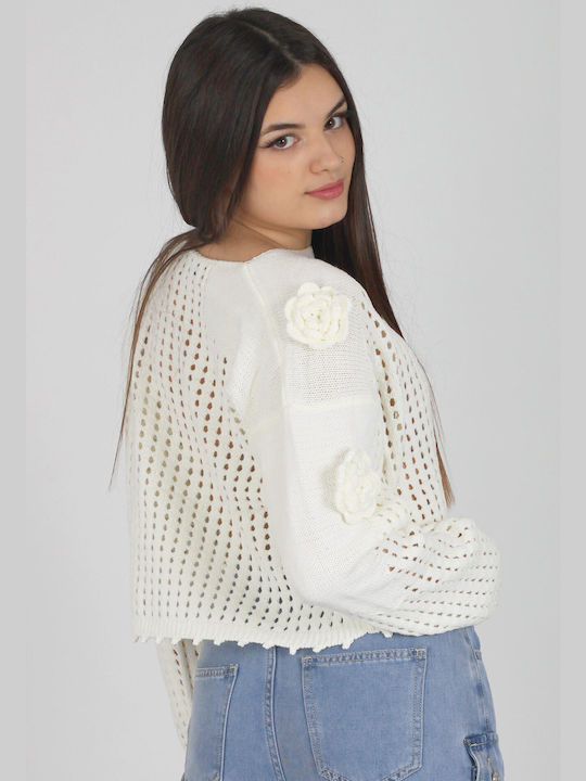 Epwnymo Women's Long Sleeve Sweater Floral Beige