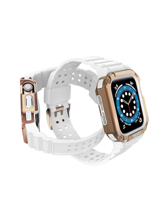Hurtel Каишка Силикон Gold/White (Apple Watch 7, Apple Watch SE)