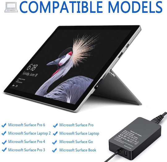 Microsoft Surface Φορτιστής Laptop 44W 15V 2.58A για Microsoft με Αποσπώμενο Καλώδιο Τροφοδοσίας και με σετ βυσμάτων