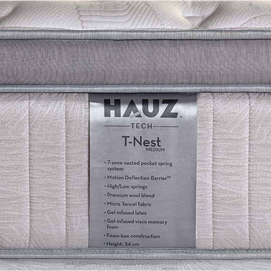 Hauz T-nest King Size Ergonomisch Matratze Latex 180x200x34cm mit Topper