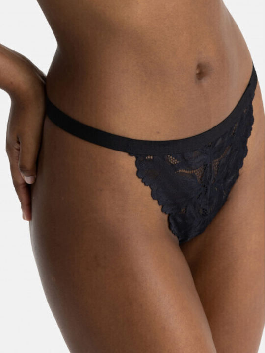 Γυναικεία String 2Pack με Δαντέλα Black/Lilac