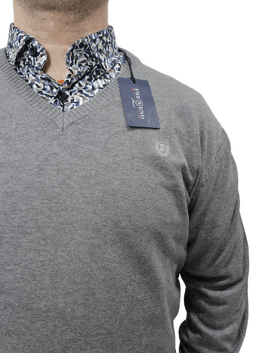 Pre End Men's Long Sleeve Sweater with V-Neck Gray