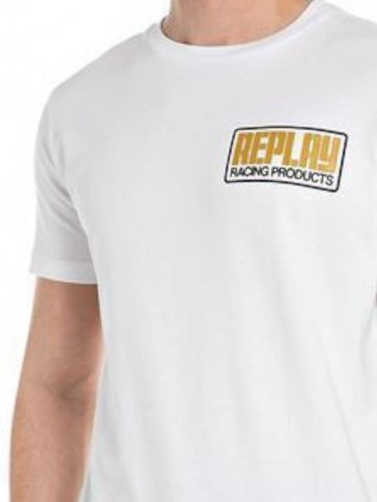 Replay T-shirt Bărbătesc cu Mânecă Scurtă Alb