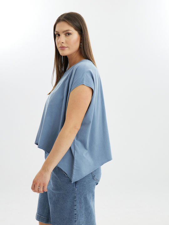 Mat Fashion Femeie Crop Tricou Albastru