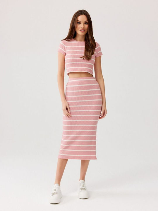 Roco Fashion Set with Midi Skirt in Pink color