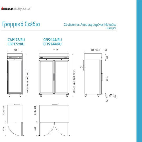 Inomak Επαγγελματικό Ψυγείο Θάλαμος Π72xΒ86.8xΥ210cm