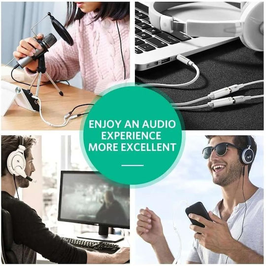 Ugreen Audio Cable TRRS 3.5mm Male - 2x 3.5mm Female White 0.2m 10789