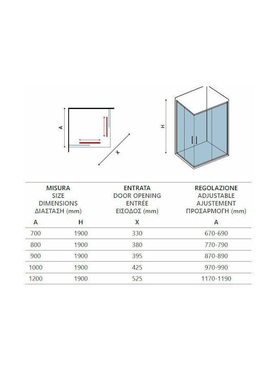 Karag Inox 100 Καμπίνα Ντουζιέρας με Συρόμενη Πόρτα 70x80x190cm Clear Glass