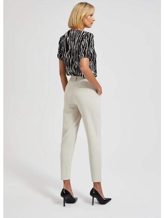Women's High-waisted Fabric Trousers Beige