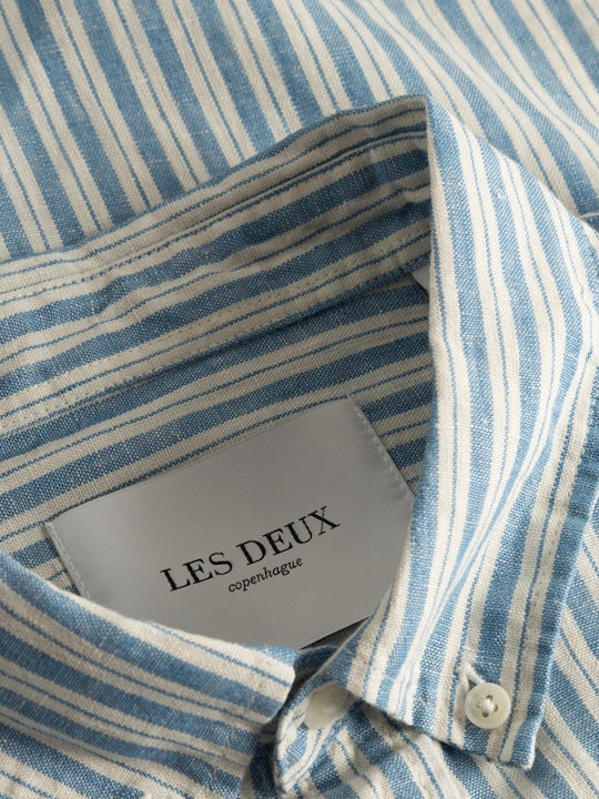 Les Deux Men's Shirt Long Sleeve Linen Washed Denim Blue/ivory