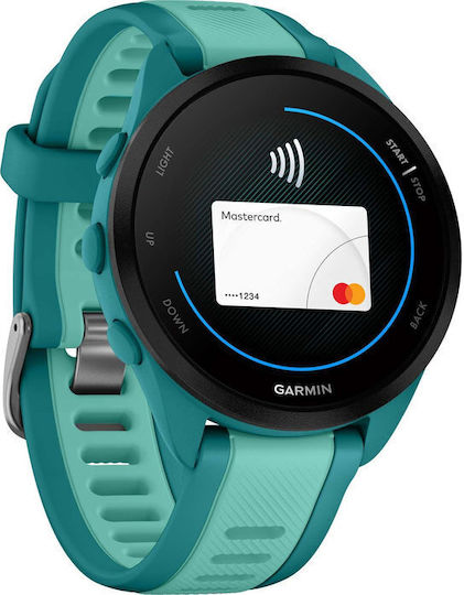 Garmin Forerunner 165 Music 43mm Αδιάβροχο Smartwatch με Παλμογράφο (Turquoise/Aqua)