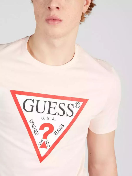 Guess T-shirt Bărbătesc cu Mânecă Scurtă Roz