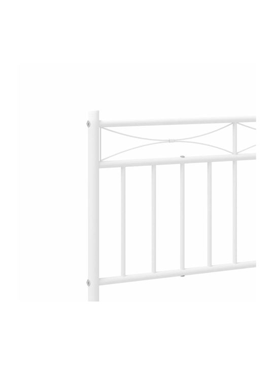 King Size Metal Bed White with Slats for Mattress 193x203cm