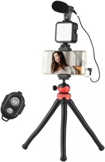 Selfie Stick Cell Phone Tripod with Lighting Black