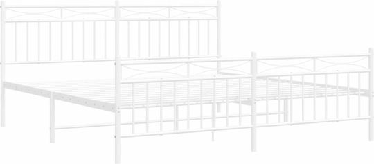 Легло Кингсайз Метално Бял с Ламели за Матрак 183x213см