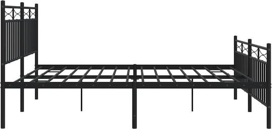 Pat King Size Metalic Negru cu Lamele pentru Saltea 183x213cm
