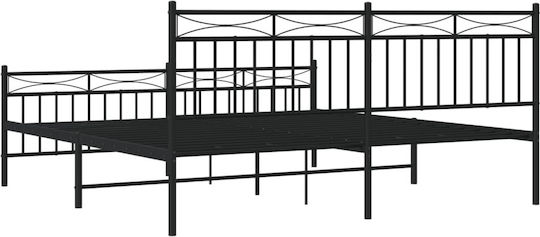 Pat King Size Metalic Negru cu Lamele pentru Saltea 183x213cm