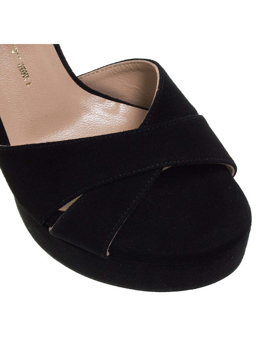 Mourtzi cu platformă Catifea Women's Sandals Negru with Low Heel
