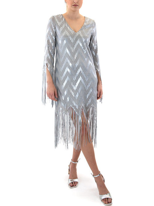 Rochie Midi De Seara Cu Plasă Argintie (argintie)