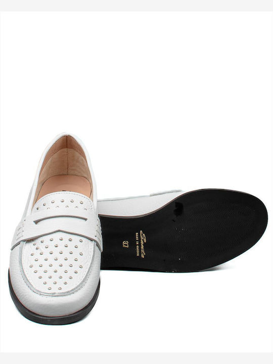 Leather Women's Loafers in White Color