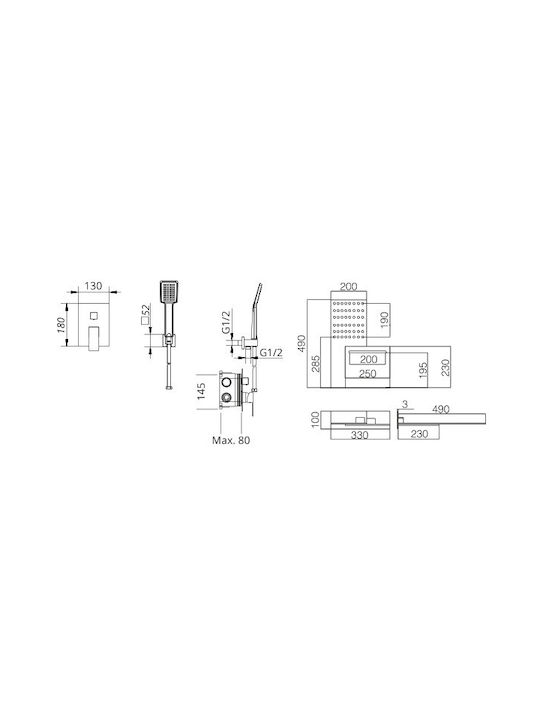 Excel Built-in Mixer, Hand Shower & Shower Head Set for Shower Silver