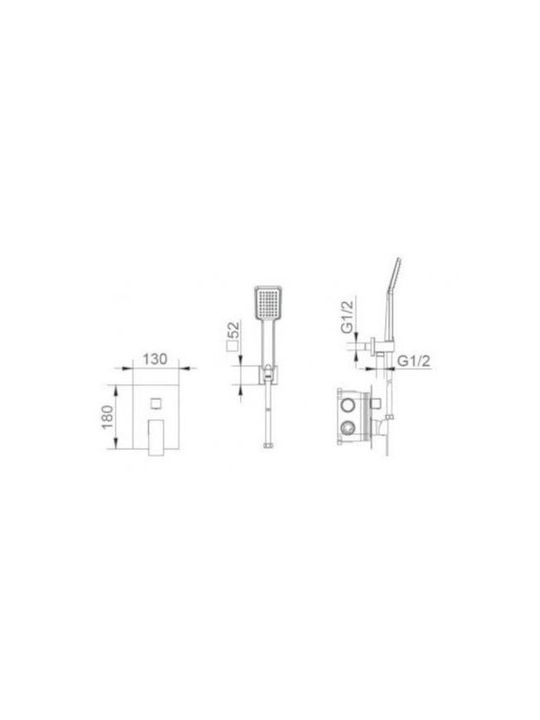 Excel Aurora Built-in Mixer, Hand Shower & Shower Head Set for Shower 3 Exits Silver