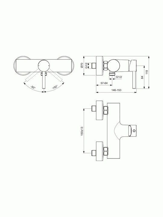 Ideal Standard Ceraline Αναμεικτική Μπαταρία Ντουζιέρας Ασημί