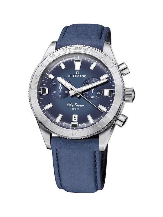 Edox Skydiver Ρολόι Χρονογράφος Μπαταρίας με Ασημί Μεταλλικό Μπρασελέ