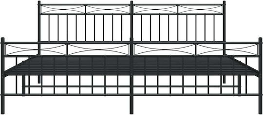 Frame Bed King Size Metal Black with Slats for Mattress 193x200cm