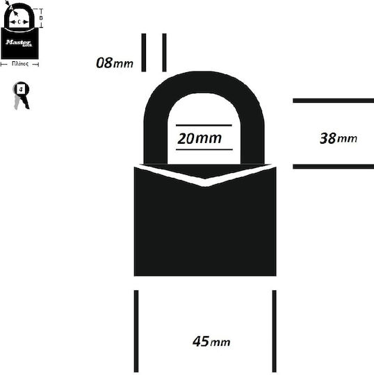 Master Lock Excell Ατσάλινο Λουκέτο Μακρύλαιμο με Κλειδί 45mm