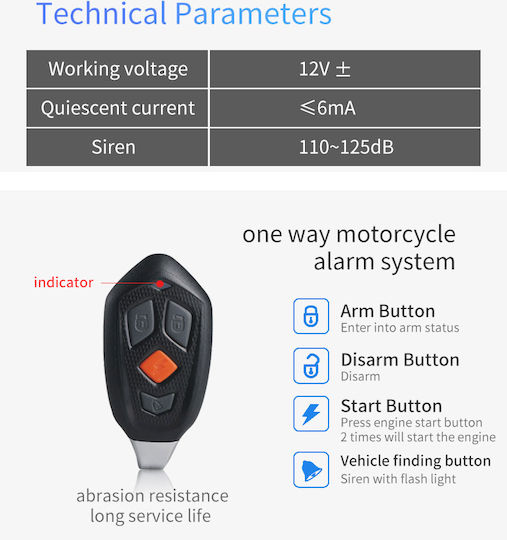 Motowolf Alarma Alarmă pentru motocicletă